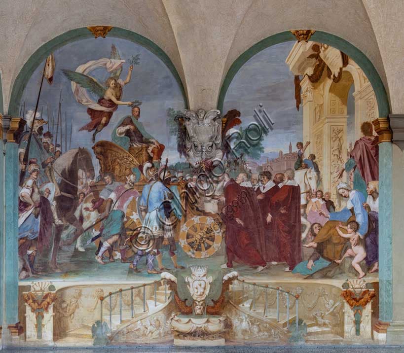Affresco ingresso trionfale di Cosimo I de' Medici a Siena, Volterrano, cortile Villa Petraia Firenze