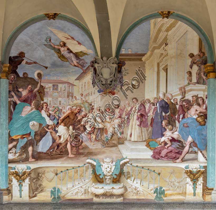 Affresco 'Cosimo II riceve i vincitori dell'impresa di Bona' del Volterrano, cortile di Villa Medicea La Petraia, Firenze