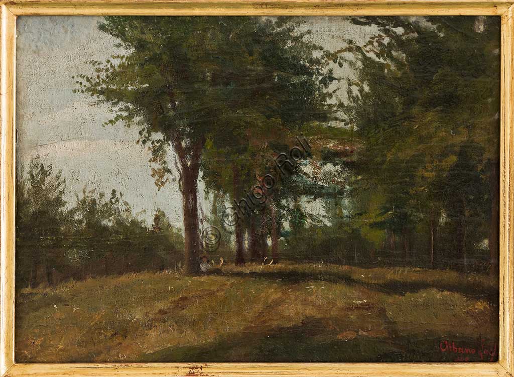 Dipinto La Piantata di Albano Lugli, olio su tavola, Collezione Assicoop Unipol