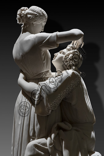 Dettaglio scultura Paul e Virginie, Alessandro Puttinati, marmo 1844