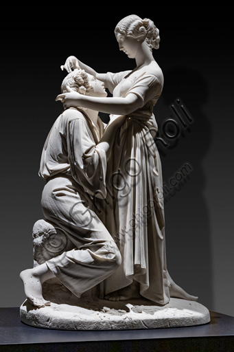 Scultura in marmo Paul e Virginie di Alessandro Puttinati, 1844, dettaglio opera romantica