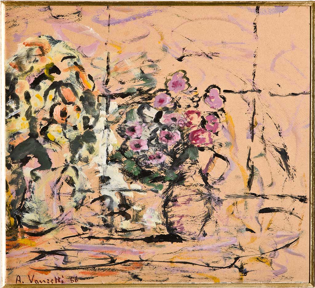 Dipinto Fiori di Alfredo Vanzetti della Collezione Assicoop Unipol, olio su cartone