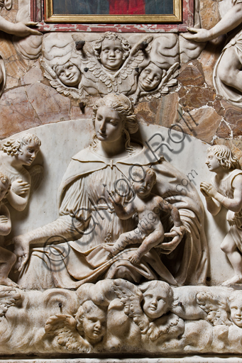 Scultura Madonna con Bambino, san Giovannino e angeli di Tommaso Orsolino - Altare Duomo di Genova
