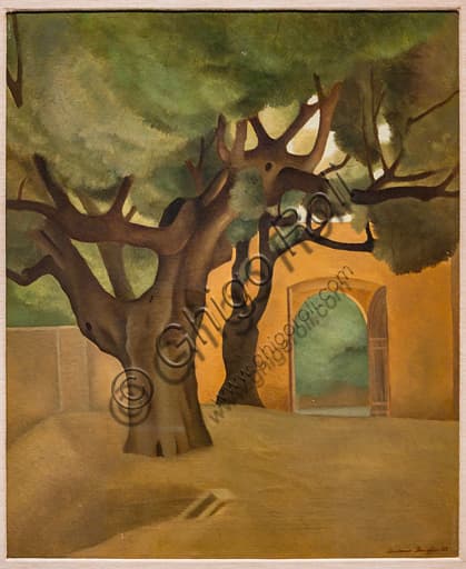 Dipinto Piazzale Alberato di Antonio Donghi, olio su tela 1925, Museo Novecento Firenze