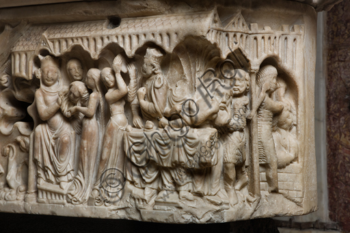 Arca reliquie San Giovanni Battista, Genova, particolare Erodiade e Salomè XIII secolo