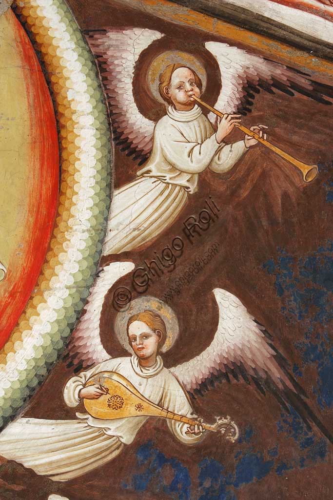 Partcolare affresco Assunzione della Vergine con due angeli musicanti, Rocca di Vignola, Maestro di Vignola 1420