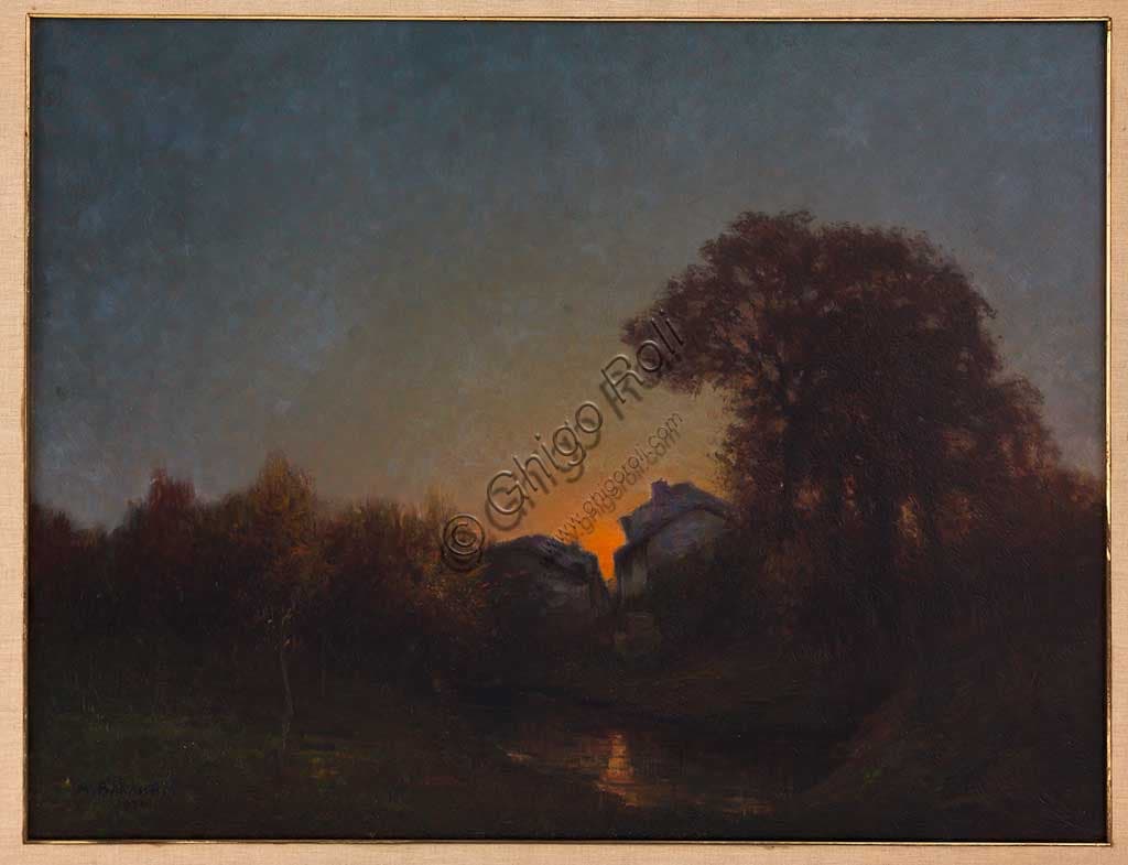 Dipinto Paesaggio al tramonto olio su tela del pittore italiano Augusto Baracchi
