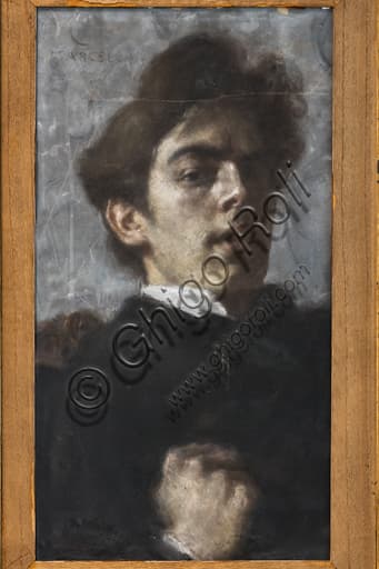 Autoritratto a pastello su carta di Marcello Dudovich, 1895. Ritratto dell'artista.