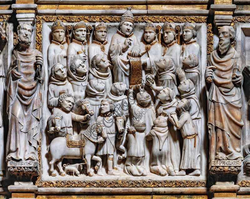 Bassorilievo in marmo dell'Arca di San Pietro Martire, Cappella Portinari, Basilica S.Eustorgio Milano, scultura di Giovanni di Balduccio 1339