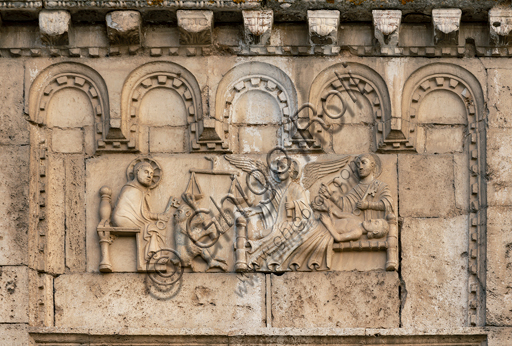 Bassorilievo romanico Morte del Giusto, dettaglio facciata Chiesa di San Pietro Spoleto
