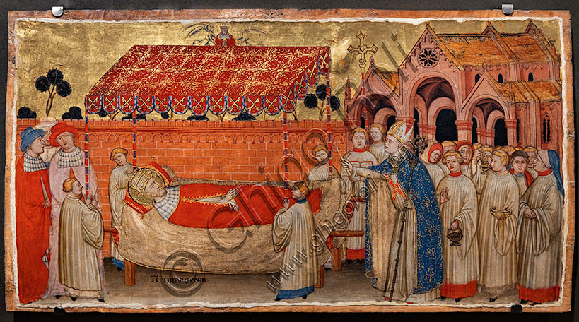 Dipinto Morte di San Silvestro, tempera su tavola di Battista da Vicenza, arte gotica