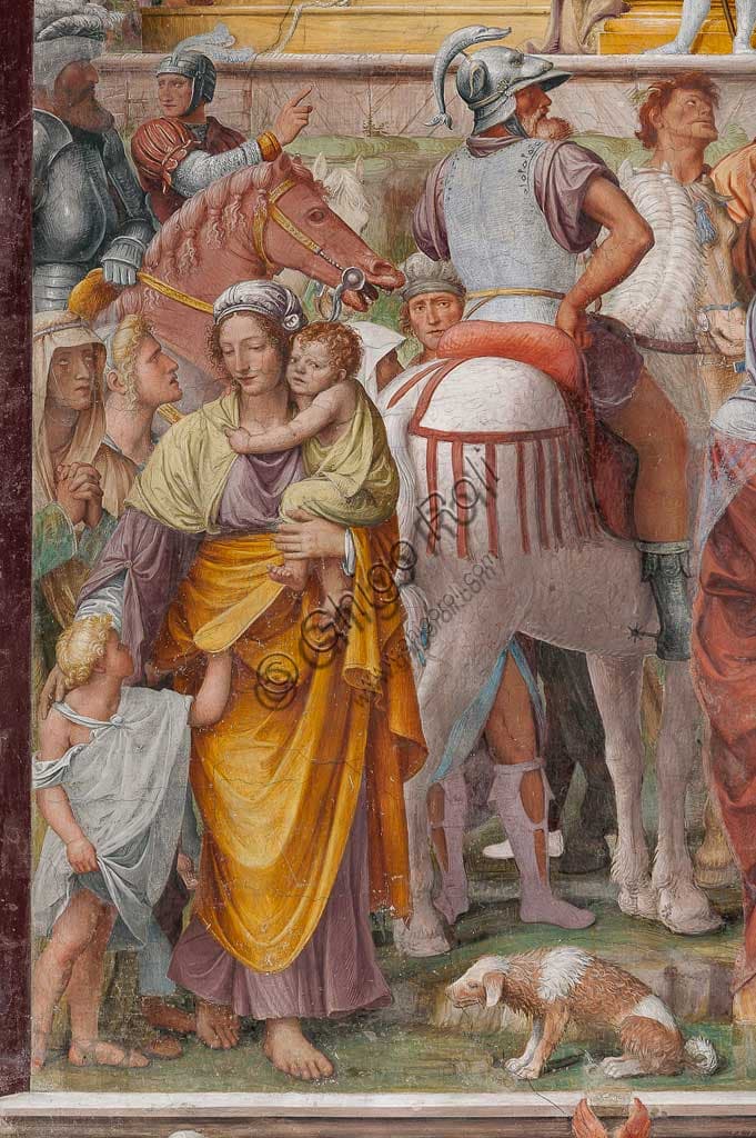 particolare affresco Bernardino Luini Passione di Cristo con donna e bambini Chiesa Santa Maria degli Angeli Lugano