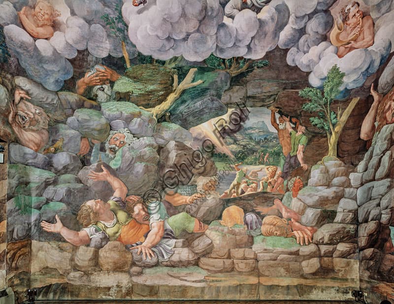 Affresco Camera dei Giganti, parete sud, Palazzo Te Mantova, opera di Giulio Romano