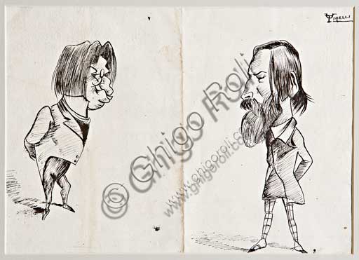 Caricatura originale a china di Umberto Tirelli, disegno cm 18x25 della Collezione Assicoop Unipol