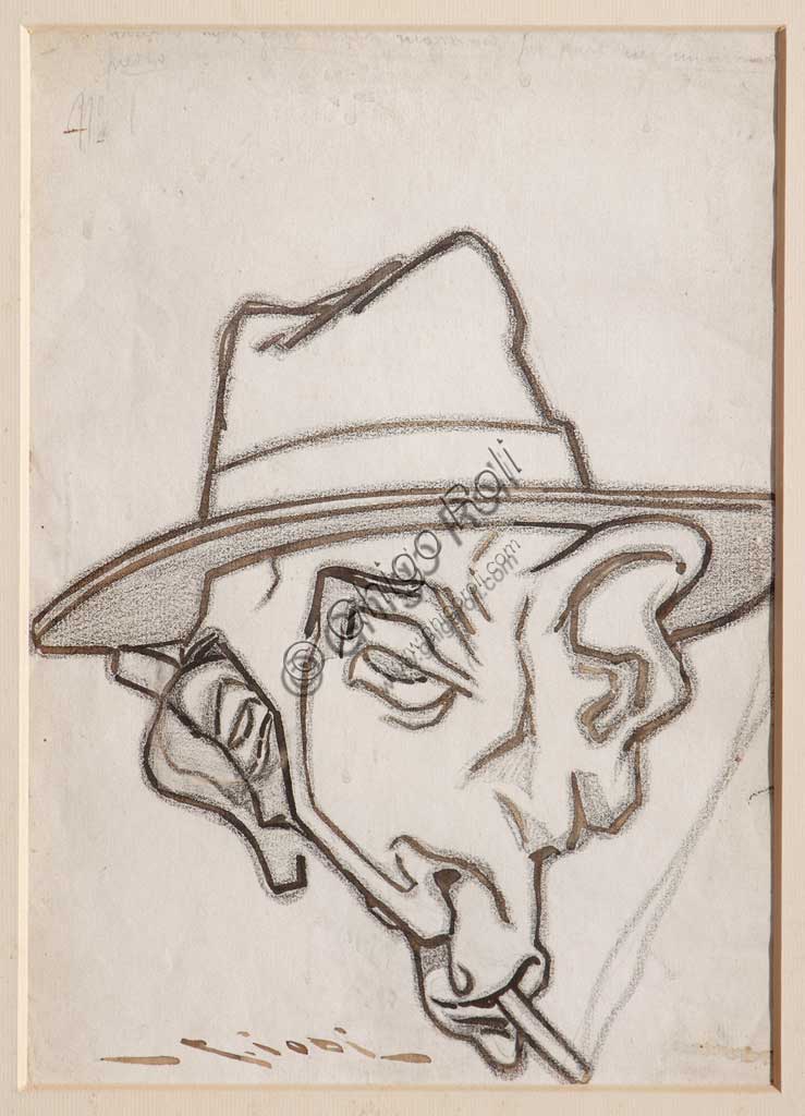 Disegno Il professor Mario Molinari di Casimiro Jodi a inchiostro e carboncino su carta, Collezione Assicoop - Unipol
