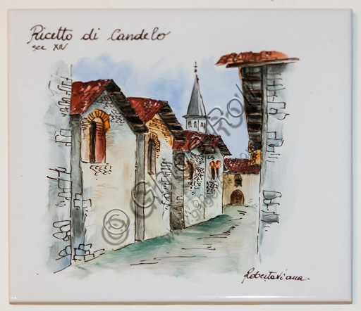Ceramica artigianale raffigurante il Ricetto medievale di Candelo, Piemonte, laboratorio Roberta Viana