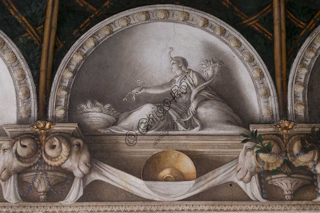 Detail monochrome fresco statue of Ceres, Correggio, Chamber of St Paul Parma
