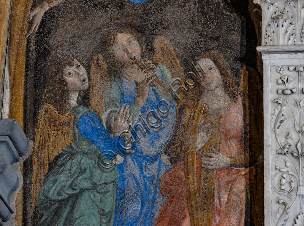 Particolare angeli musicanti affresco Miracolo del Sacramento Cosimo Rosselli Firenze Rinascimento