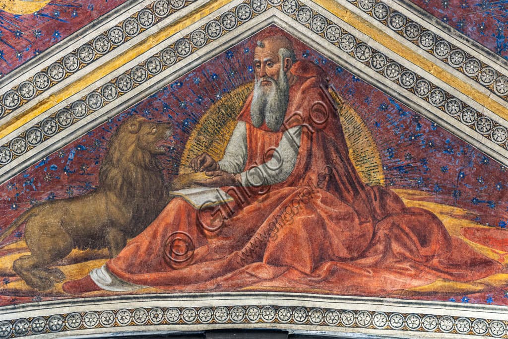 Particolare affresco San Girolamo di Cosimo Rosselli, Chiesa Sant'Ambrogio Firenze, arte rinascimentale