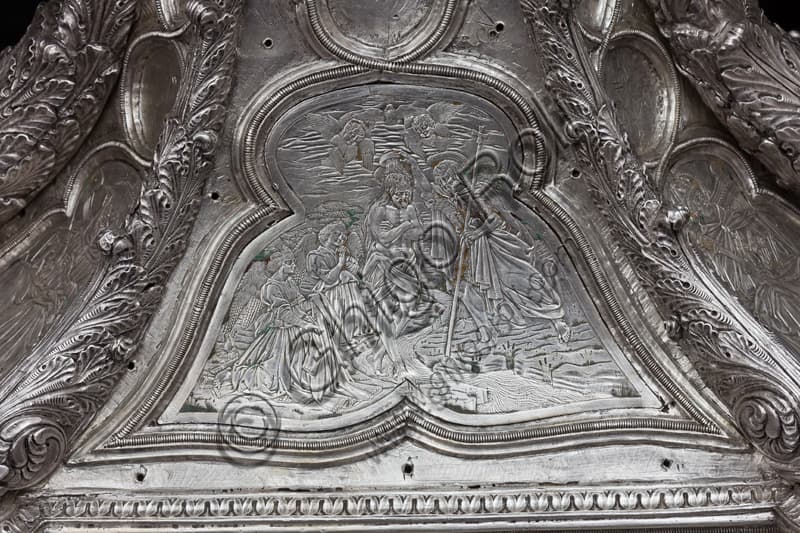Cross of the Treasure of St. John, Opera del Duomo Museum Florence, detail of Baptism of Christ on silver base