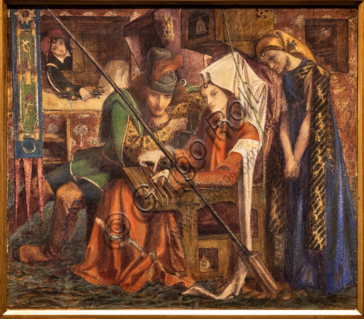 La Canzone delle Sette Torri, acquerello su carta di Dante Gabriel Rossetti, 1857, dettaglio dell'opera d'arte