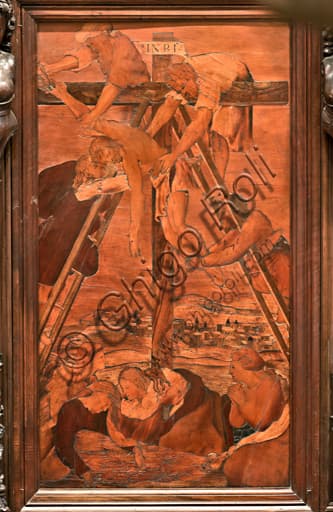 Deposizione, tarsia lignea di Gian Michele De' Pantaleoni, coro del Duomo di Genova (San Lorenzo)