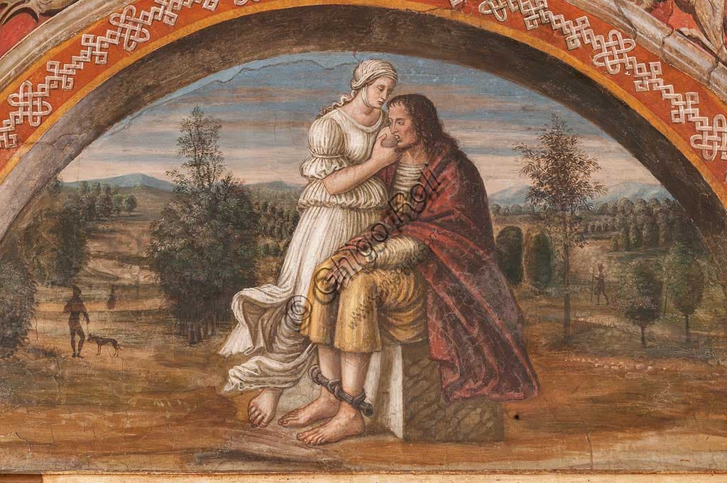 Dettaglio affresco Alessandro Araldi 1514, Monastero San Paolo Parma: grottesche e putto musicante