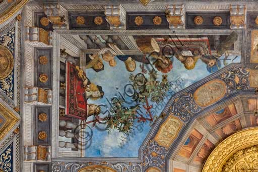 Detail of Garofalo fresco with cat and musical instrument, Aula Costabiliana Ferrara