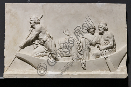 Dettaglio con barca e uomini del fregio L'ingresso di Alessandro Magno in Babilonia di Bertel Thorvaldsen, opera neoclassica in gesso.