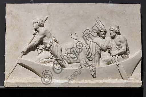 Dettaglio con barca e uomini del fregio L'ingresso di Alessandro Magno in Babilonia di Bertel Thorvaldsen, opera neoclassica in gesso.