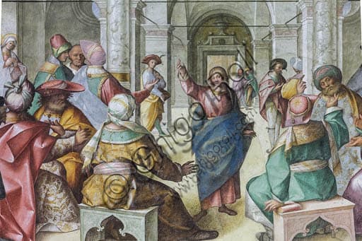 Dettaglio affresco Disputa di Gesù con i Dottori di Boccaccio Boccaccino, 1518, Duomo di Cremona