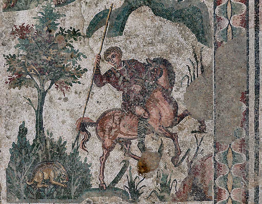 Dettaglio del mosaico della Grande Caccia, Villa Romana del Casale, Piazza Armerina, sito UNESCO