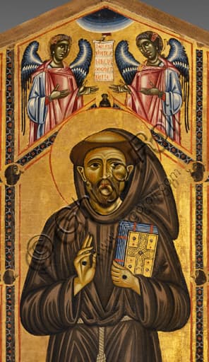 Dettaglio della Pala Bardi di Coppo di Marcovaldo: San Francesco e angeli, Basilica di Santa Croce Firenze