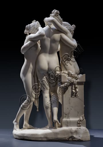 Dettaglio posteriore della scultura in marmo Le Tre Grazie di Antonio Canova, opera d'arte neoclassica