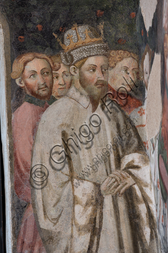 Dettaglio affresco con figura di re, Camera Pinta, Rocca Albornoz Spoleto, pittura gotica del Trecento