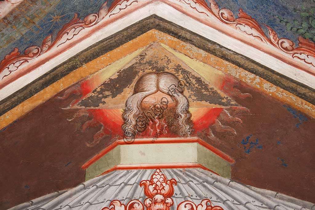 Dettaglio Dio Padre, affresco della Pentecoste, Maestro di Vignola, Cappella Contrari Rocca di Vignola