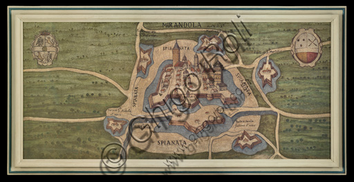 Dipinto antico territorio di Mirandola a tempera, Collezione Assicoop-Unipol, pittura paesaggistica emiliana