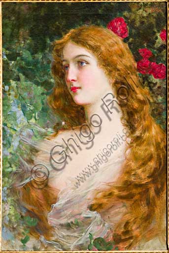 Dipinto olio su tela 'Volto di ragazza' di Gaetano Bellei, ritratto femminile della collezione Assicoop Unipol