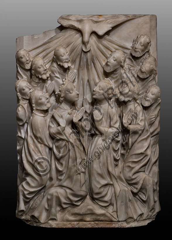 Scultura in alabastro raffigurante la Discesa dello Spirito Santo, arte medievale inglese del XV secolo