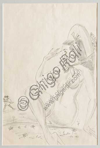 Disegno erotico a matita La primavera Mario Molinari disegno vintage