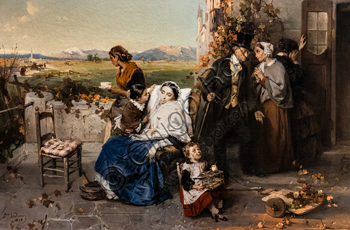 Domenico Induno, Al cader delle foglie, 1858, dipinto olio su tela, scena autunnale