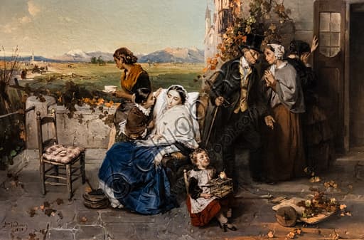 Domenico Induno, As Leaves Fall, 1858, oil on canvas painting, autumn scene