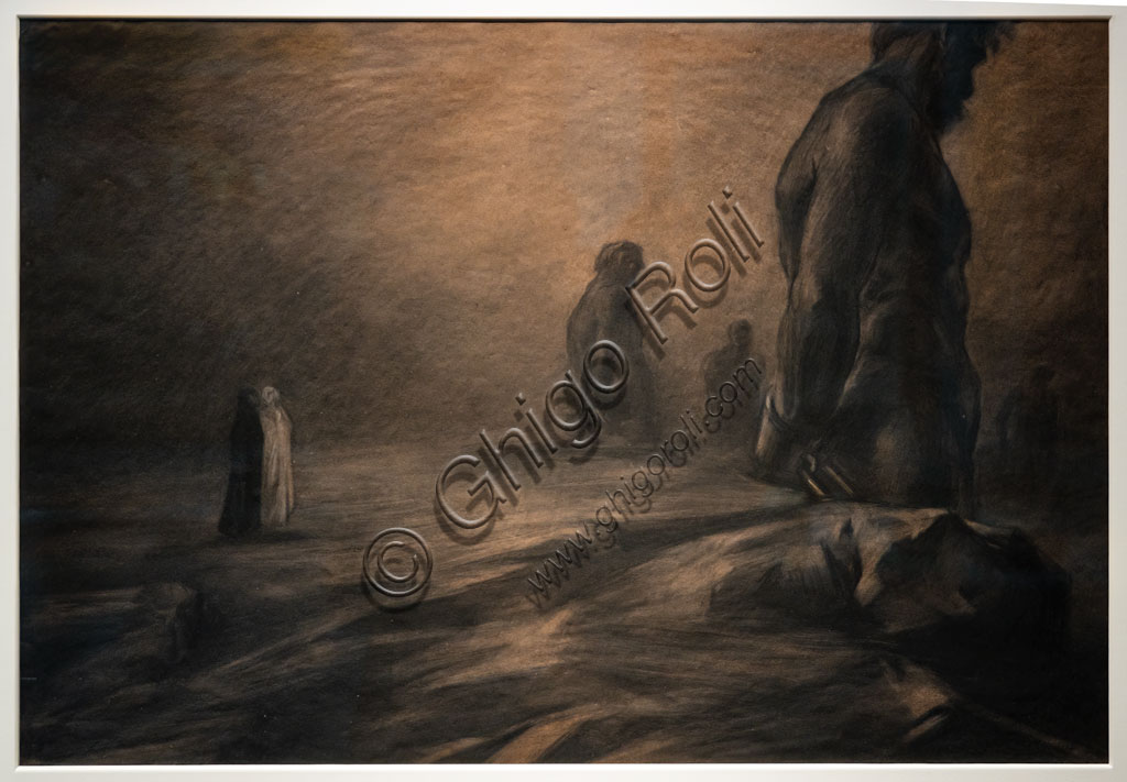 Disegno I giganti Inferno canto XXXI Duilio Cambellotti carboncino e pastello Divina Commedia