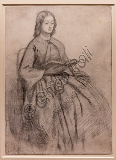 Ritratto a matita di Elizabeth Siddal seduta su una sedia, opera di Dante Gabriel Rossetti del 1855