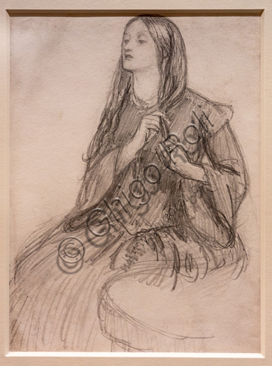 Disegno di Elizabeth Siddal che si pettina i capelli, opera di Dante Gabriel Rossetti del 1855 in grafite su carta