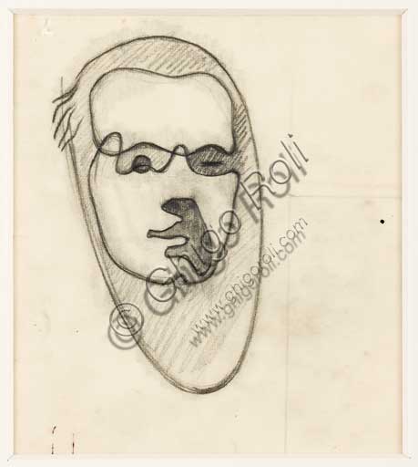 Autoritratto 1930 Enrico Prampolini, disegno a matita su carta, Collezione Assicoop-Unipol