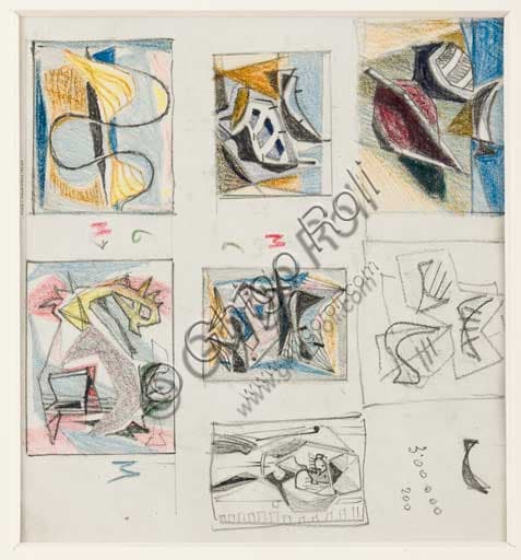 Disegno Capri Roma di Enrico Prampolini, matita e pastelli su carta, Collezione Assicoop-Unipol