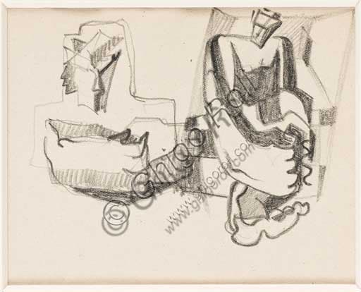 Disegno Studi per Figure Cosmiche di Enrico Prampolini, matita grassa su carta, arte futurista