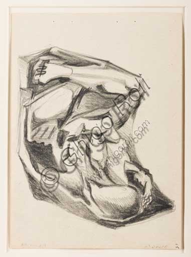 Studio per figura su drappo scultoreo, disegno a matita su carta di Enrico Prampolini, Collezione Assicoop-Unipol