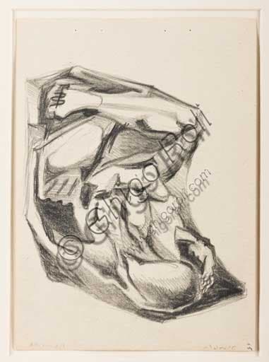 Studio per figura su drappo scultoreo, disegno a matita su carta di Enrico Prampolini, Collezione Assicoop-Unipol